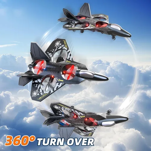 Miniatura 2 de Avión de control remoto de espuma MSKOLER para niños de 8 a 12 años, avión RC de 2.4 GHz con luces coloridas, volteretas de 360° y giros Gris