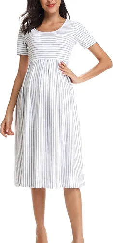 BBHoping Vestido de maternidad casual a rayas para mujer, manga corta y 34, longitud hasta la rodilla, ropa de embarazo para baby shower