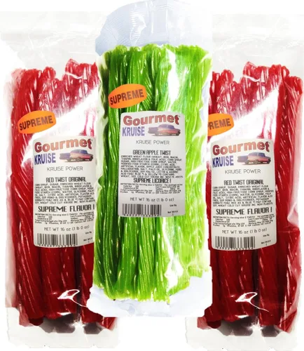 Red Regaliz Original Twist - Bolsas de 2-1 libra (1) regaliz verde Apple Twist de 1 libra (peso neto de 48 onzas) Gourmet Kruise Signature Gifts