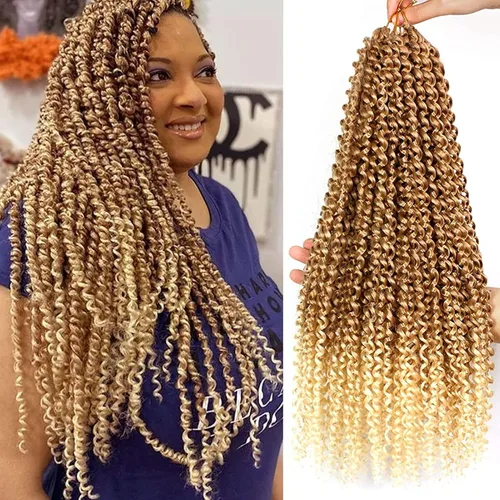 Miniatura 48 de Dorsanee Cabello Passion Twist Ombré de 18 pulgadas, 6 paquetes, Cabello de Ganchillo Water Wave, Cabello Largo Bohemio Rizado para Trenzar