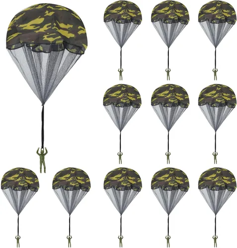 Catcan 10 piezas de juguete de paracaídas, paracaídas de camuflaje para hombre, sin enredos, lanzar a mano, juguete volador para paracaidistas, no