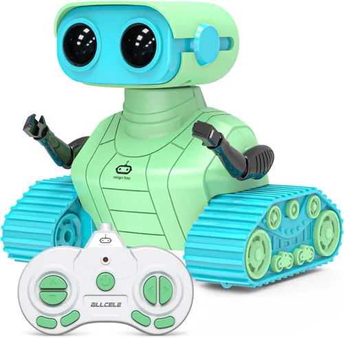ALLCELE - Robots de juguete, robots RC recargables para niños, juguete con control remoto, tiene música y ojos LED, regalo ideal para niños - Verde