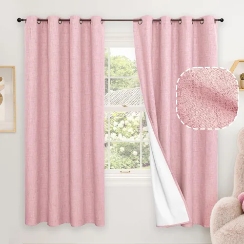 Miniatura 58 de Cortinas Opacas de Lino Azul Bebé para Guardería de 40 Pulgadas de Largo, 2 Paneles, Cortinas Cortas con Aislamiento Térmico Boho de Bloqueo Total