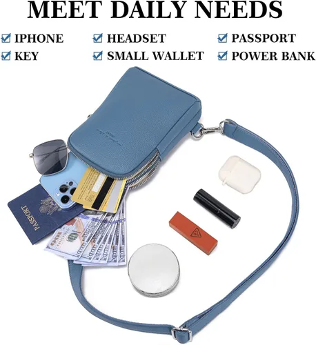 Miniatura 5 de Haytijoe Bolso bandolera pequeño para mujer, de cuero vegano, riñoneras, bolsa de viaje, Azul ácido 2 en 1, A la moda