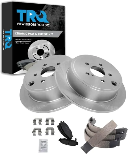 Miniatura 60 de TRQ Kit de pastillas de freno y rotor Posi trasero premium con zapatas de estacionamiento para camión GM SUV