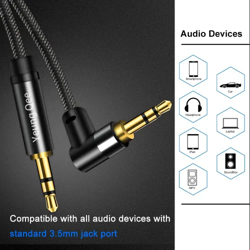 Miniatura 6 de Cable auxiliar de 0.138 in de 3 pies, cable de audio estéreo trenzado de nailon de 0.138 in macho a macho, adaptador de entrada auxiliar