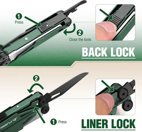 Miniatura 8 de FLISSA Multiherramienta, cuchillo de bolsillo multiherramienta 15 en 1 con funda, alicates multiherramienta EDC de acero inoxidable para hombres