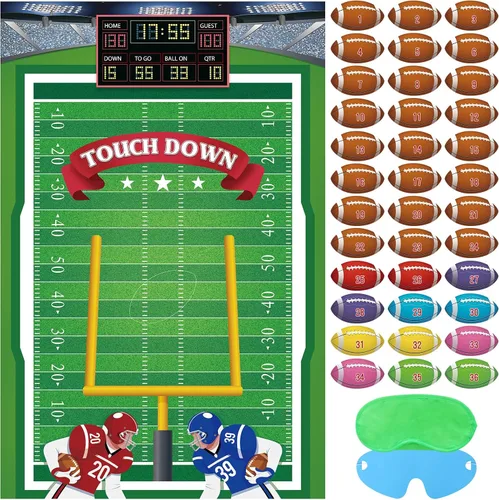 Hooqict Pin The Football on The Goalpost Juegos de fiesta de fútbol para niños, día de juego, decoración de fiesta de cumpleaños, póster grande con