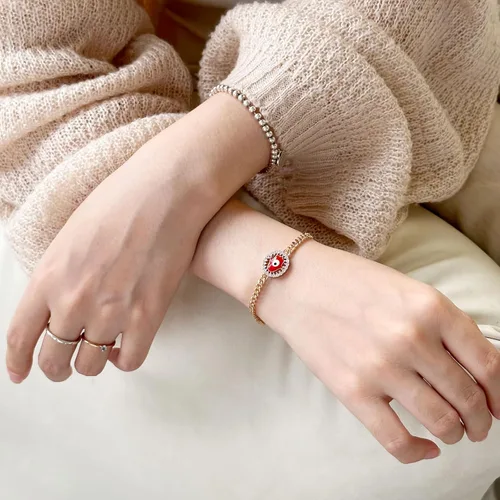Miniatura 2 de HZMAN Pulsera de mano de Fátima chapada en oro rosa de 14 quilates para mujeres y niñas, pulsera de protección contra el mal de ojo Hamsa, pulsera