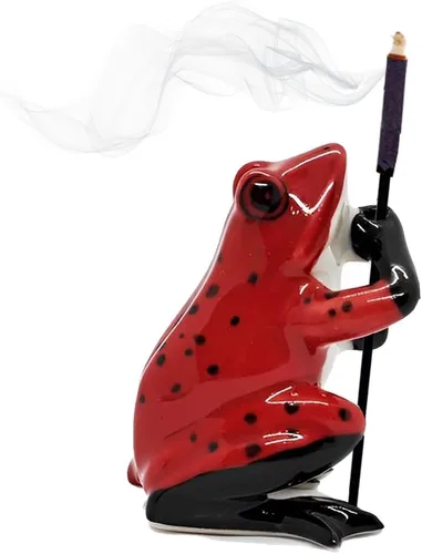 Figura coleccionable artística de 2 pulgadas con rana roja y negra para coleccionistas, regalo de decoración interior sofisticada, hecha a mano,