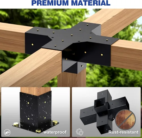 Miniatura 4 de Kit de pérgola Grehitk - Soporte de esquina de ángulo recto de 5 vías para bricolaje Base de poste de madera para cenadores, patio, cabaña