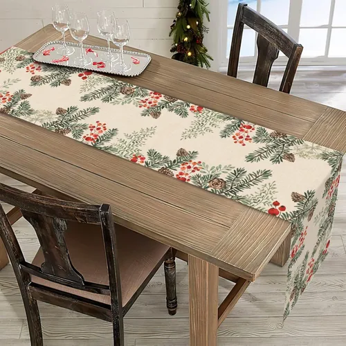 Miniatura 5 de Seliem Camino de Mesa de Rama de Aguja de Piña de Pino de Invierno con Bayas, Bufanda de Mesa Botánica de Acuarela, Decoración de Plantas para Hogar