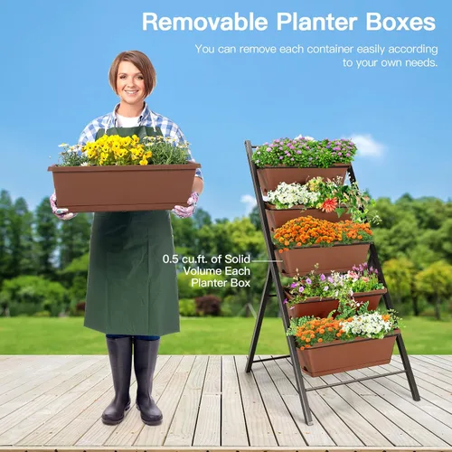 Miniatura 7 de S AFSTAR Macetero vertical de 5 niveles, cama de jardín elevada de 5 capas con 5 jardineras desmontables y marco de metal, contenedores elevados