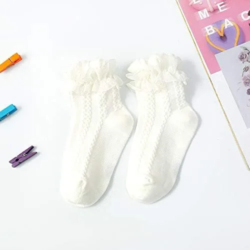 Miniatura 5 de 5 pares de calcetines de algodón con volantes de encaje para niñas y niños pequeños