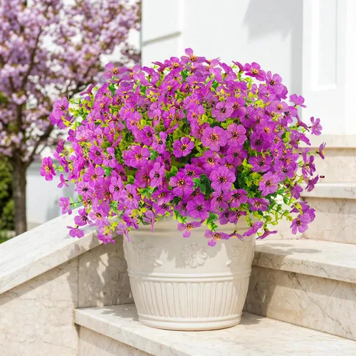 Miniatura 11 de ATTGREAT Flores artificiales para exteriores, plantas sintéticas resistentes a los rayos UV, flores falsas, margaritas, 12 paquetes de plnats de Azul