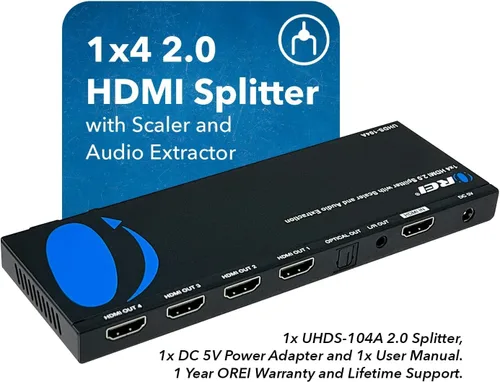 Miniatura 2 de OREI Divisor HDMI 1x4 2.0 con extractor de audio escalador 4 puertos con Full Ultra HDCP 2.4K a 60Hz y 3D compatible con control EDID - UHDS-104A
