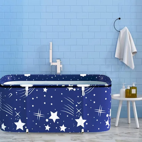 Bañera plegable portátil, tina de baño ecológica, para cabina de ducha, engrosamiento con espuma térmica para mantener la temperatura (XL cielo azul)