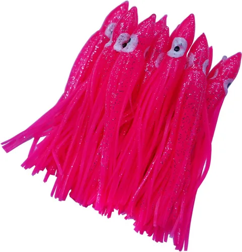 Hoochie - Faldas de pulpo, señuelos de pesca con aparejos de pesca de plástico suave, faldas de calamar luminosas, señuelos de agua salada/cebo, 1.9