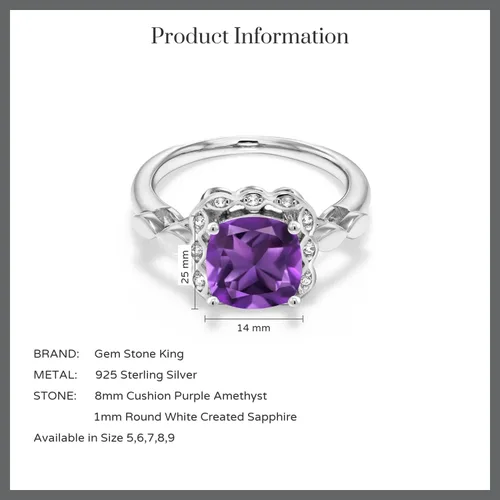 Miniatura 124 de Gem Stone King Anillo de compromiso de plata de ley 925 de 0.315 in con piedra natal y zafiro blanco creado Anillo de compromiso de boda