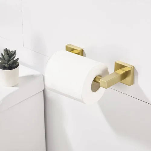 Miniatura 2 de BATHSIR Soporte de papel higiénico - Montado en la pared, oro cepillado, cuadrado giratorio de doble poste, soporte de aluminio para baño