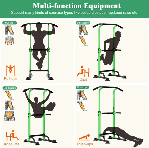 Miniatura 3 de DlandHome Power Tower Pull Up Dip Station Multi-Function Fitness Equipment for Strength Training Adjustable Height Dip Stand for Home Gym Verde