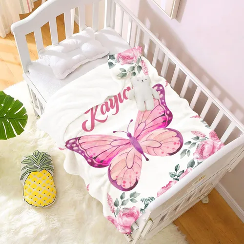 Miniatura 2 de Manta personalizada con nombre, manta personalizada para bebé, regalos conmemorativos para envolver cumpleaños de niños pequeños, mariposa