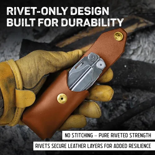 Miniatura 6 de American Bench Craft Funda multiherramienta de cuero y estuche para cuchillos para Gerber Diesel, MP600 y Gator plegable Funda de cuero remachada