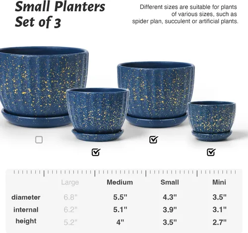 Miniatura 3 de STHIE - Macetas de cerámica con orificios de drenaje y platillos, macetas redondas azules para plantas de interior, diámetro 3.3/4.3/5.5 pulgadas, 1
