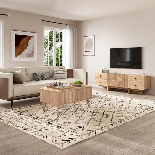 Miniatura 6 de Mesa de centro elevable con almacenamiento, mesa de centro moderna de mediados de siglo con patas de madera maciza, mesa central minimalista Roble