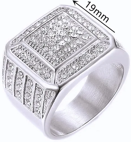Miniatura 2 de LAIMIUMIU33 Anillo helado para hombre, anillo cuadrado suave, anillo de hip hop, anillo radiante de acero inoxidable 316, anillo brillante
