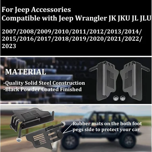 Miniatura 8 de Estriberas de pie con bandera de Estados Unidos sin puerta delantera, panel de pedal de reposo, acero negro, se adapta a accesorios Jeep Wrangler JK