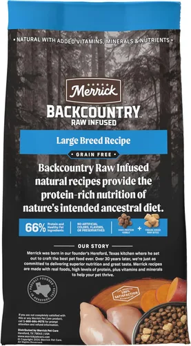 Miniatura 3 de Merrick Backcountry - Alimento seco para perros adultos sin granos, croquetas con trozos crudos liofilizados, receta de raza grande, bolsa de 20.0