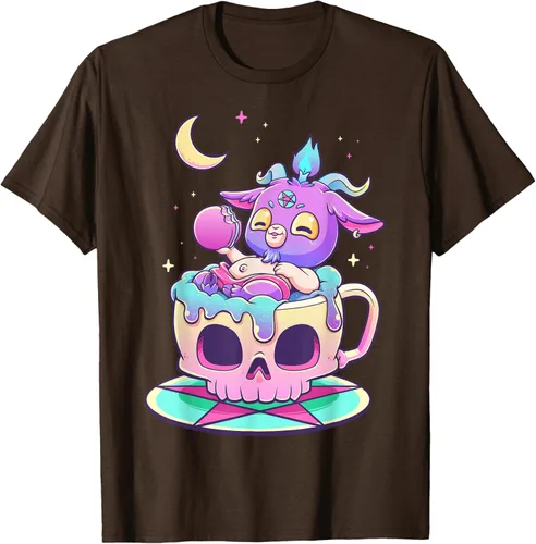 Miniatura 59 de Kawaii Pastel Goth Cute espeluznante Pentáculo Baphomet - Camiseta de cabra, Negro