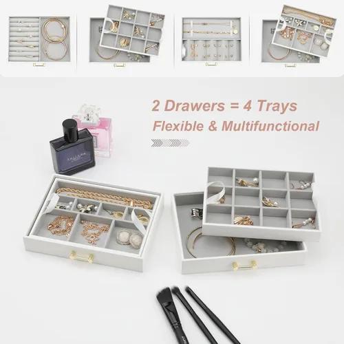 Miniatura 2 de V-LAFUYLIFE Jewelry Organizer,Leather Jewelry Boxes for Women Girls,Stackers Jewelry Box,Jewelry Case Removable Tray for Earrings Ring Bracelet