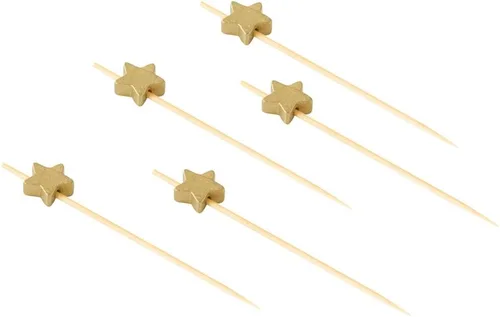 Miniatura 11 de Restaurantware Pinchos de comida de 3.5 pulgadas, 1000 palitos de canapé con estrella dorada, resistentes, desechables, de madera de bambú