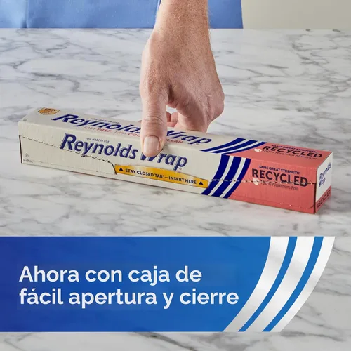 Miniatura 3 de Reynolds Wrap Papel de aluminio reciclado, Rollo de papel de aluminio reciclado, hecho de materiales 100% reciclados, con pestaña de apertura