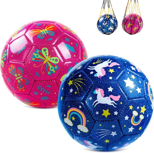 Miniatura 13 de Paquete de 2 pelotas de fútbol para niños, tamaño 2/talla 3, bolas de fútbol para niños, bolas de dibujos animados para niños con bomba, bolsa