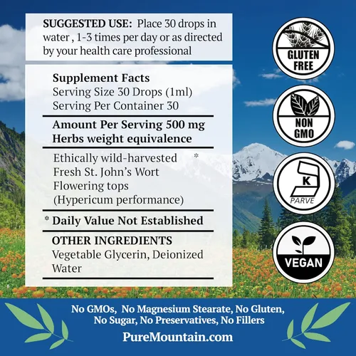 Miniatura 2 de Pure Mountain Botanicals Tintura de hierba de San Juan - Suplemento vegano líquido Kosher de hierba de San Juan sin alcohol, 500 mg