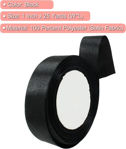 Miniatura 3 de Cinta de satén negra de 1 pulgada x 25 yardas, perfecta para ramos de boda, envolver regalos, manualidades y costura
