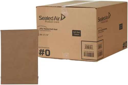 Sealed Air Jiffy - Sobres acolchados para envío, caja de 250, sobres de correo acolchados reciclados y autosellados, #0 - 6 x 10 pulgadas, papel