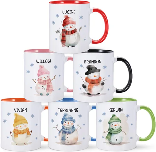 Taza de Navidad personalizada para niños, taza de café con nombre personalizado de muñeco de nieve para niñas y niños, taza de chocolate caliente,