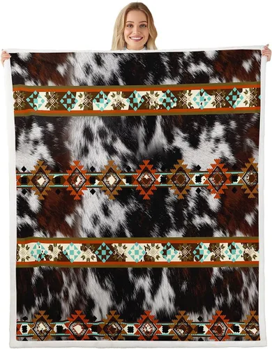 Miniatura 12 de Erosebridal Manta de forro polar de piel de vaca con estampado de leopardo marrón, manta occidental de 50 x 60 pulgadas, manta con estampado de vaca