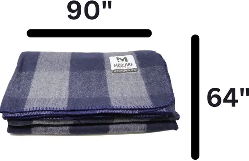 Miniatura 3 de M MCGUIRE GEAR Manta de lana cálida a cuadros para campamento, hogar, supervivencia o primeros auxilios, 64 x 90 pulgadas (gris/azul marino)