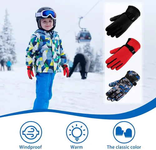 Miniatura 2 de 6 pares de guantes de invierno para niños, impermeables, guantes de esquí para nieve, cálidos, dedos completos, snowboard, guantes unisex para clima