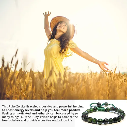 Miniatura 43 de Adjustable Crystal Bracelet – Gemstone Bead Bracelet with Adjustable Macrame String – Chic Gemstone Bracelet for Men and Women – 8mm Round Healing