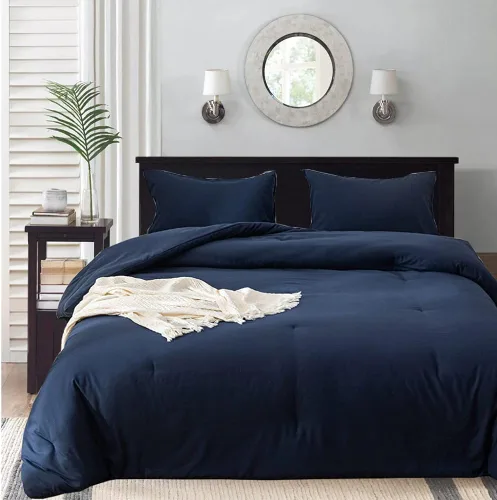 Miniatura 21 de Wellboo Juegos de edredón azul claro tamaño individual, ropa de cama sólida azul polvoriento, edredones de algodón para niños y niñas, colchas