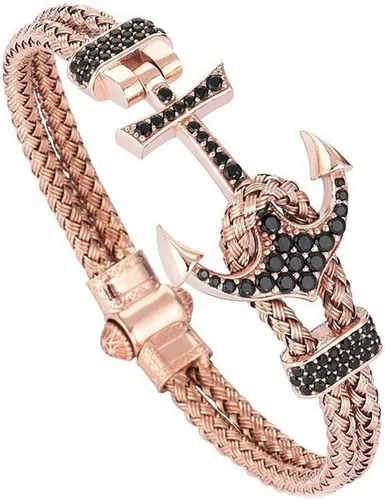 Miniatura 3 de Brazalete de ancla para hombre con ancla de acero inoxidable y correa de piel negra BCB-0125