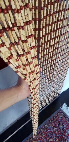 Miniatura 14 de BeadedString - Cortina con cuentas de madera natural y bambú, 77 pulgadas de alto (azul, 35.5 pulgadas de ancho)