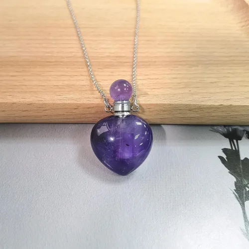 Miniatura 35 de Perfume Bottle Necklace Heart Shape, Amethyst Necklace Healing Crystal for Women, Essential Oil Diffuser Bottle Necklace Jewelry for Liquid