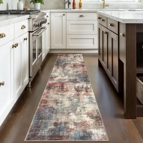 Miniatura 944 de IOHOUZE Alfombra abstracta lavable de 3 x 12 pies para pasillos, antideslizante para cocina, camino de entrada de lana sintética para interiores